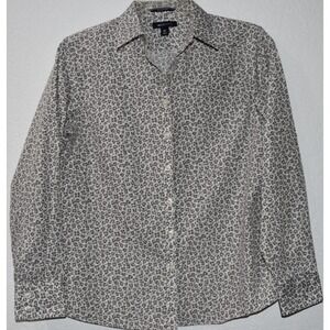 Lands End Women 8P Button Front Shirt No-Iron Supima Long Sleeve Animal Print